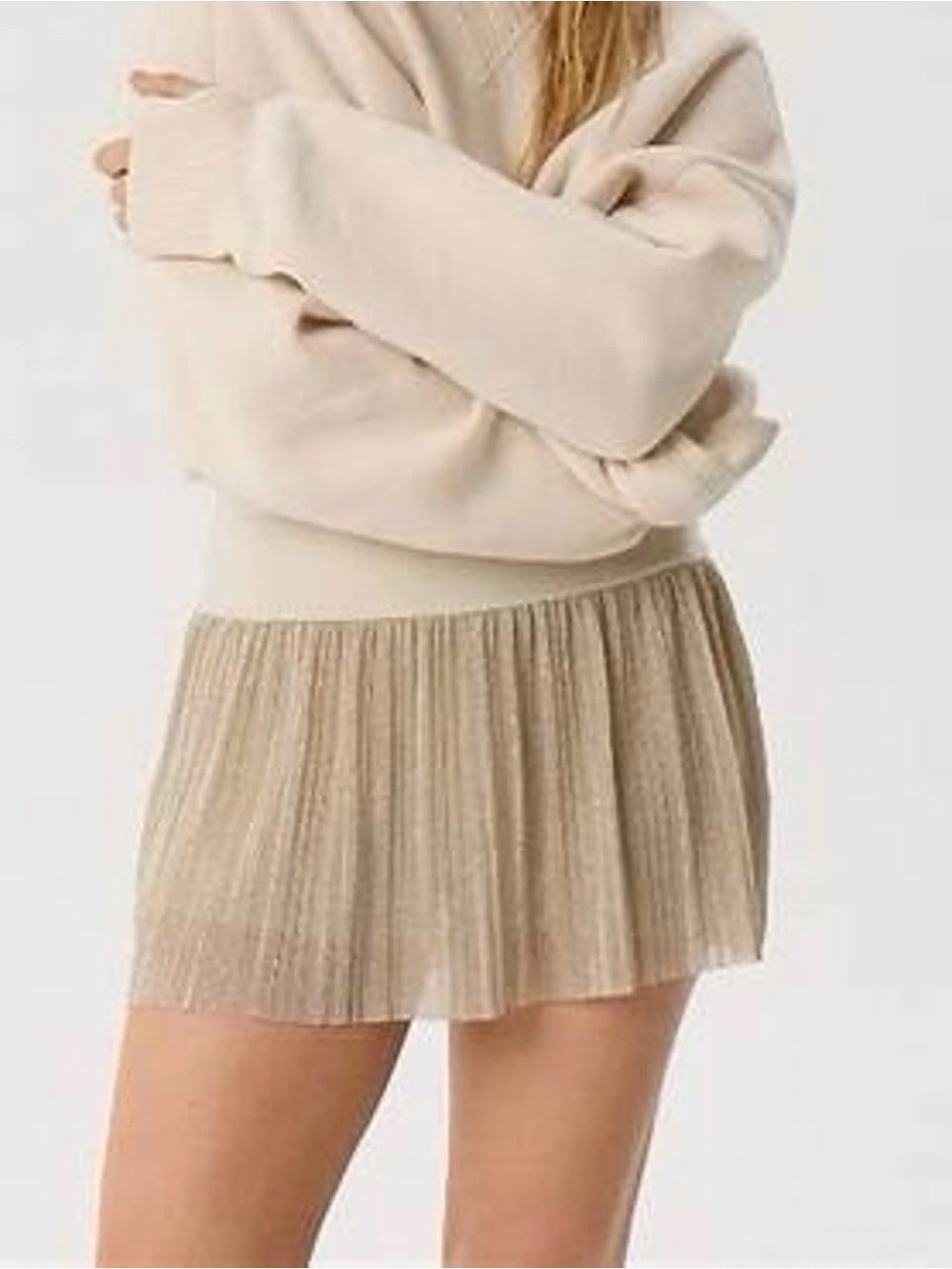 Aerie glitter Pleated Metallic Beige Mini skort with Cream Waistband